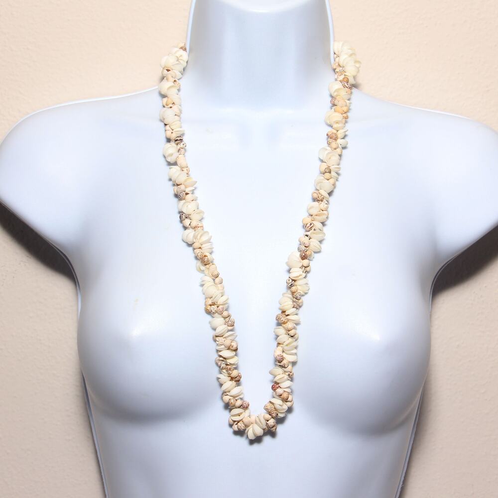 Vintage Double Strand Cowrie Conch Shell Necklace Boho Surfer Beach Island Wear